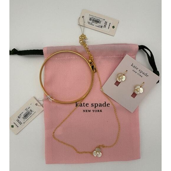 Kate Spade New York 3 Pc BUNDLE Disco Pansy Earrings/Necklace ❤️ of Gold Bangle! - Picture 3 of 14